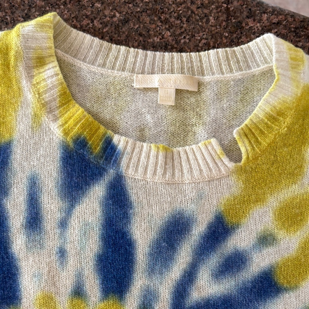 Lisa Todd Blue Yellow Tie-Dye 💯 CASHMERE Crewneck Sweater-S - Picture 3 of 10